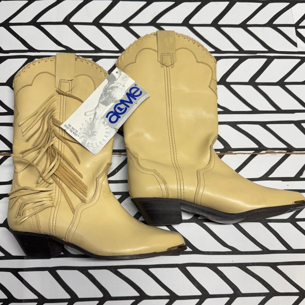 Acme Women's Beige Western Boots with Fringe size 6.5
